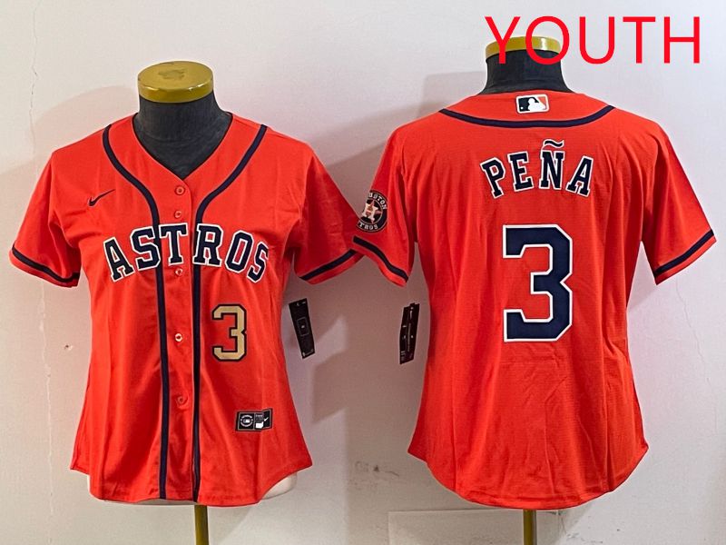 Youth Houston Astros #3 Pena Orange Game 2025 Nike MLB Jersey style 5